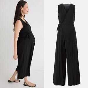 NOM Maternity Francesca Jumpsuit Sleeveless Wrap Relaxed Wide Leg Crop Black S